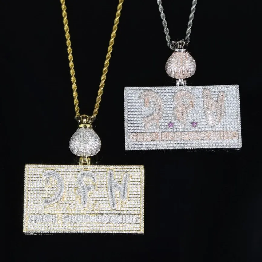 Iced Bling Letters with Money Bag hanger kettingen 2 kleuren Volledig verharde kubieke zirkoon heren hiphop initiaal afkomstig van NOTH268Z