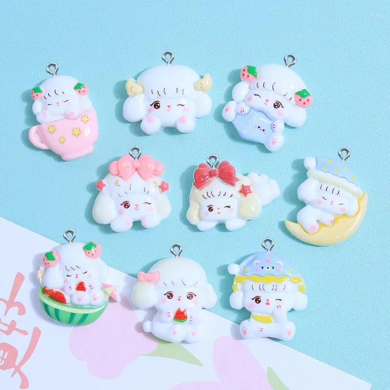 Charms 10Pcs Kawaii Sheep Girl Resin Pendants For Jewelry Making DIY Earring Necklace Keychain Findings Accessories