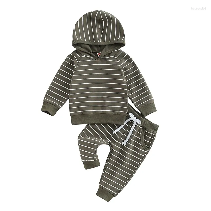 Set di abbigliamento abiti invernali autunnali inverno con stampa a strisce per neonate boy ragazza con cappuccio per bambini pantaloni 2pcs set di felpe in cotone neonato