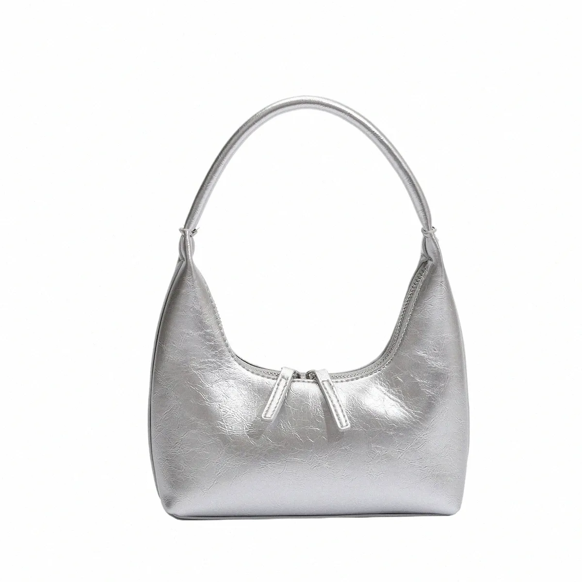 Sier französische Halbmond -Unterarmtasche Y2K Leder Umhängetaschen Trendige Handtasche Einkaufstaschen für Frauen tragbare Geldbörsen Chic Griff A13Z#