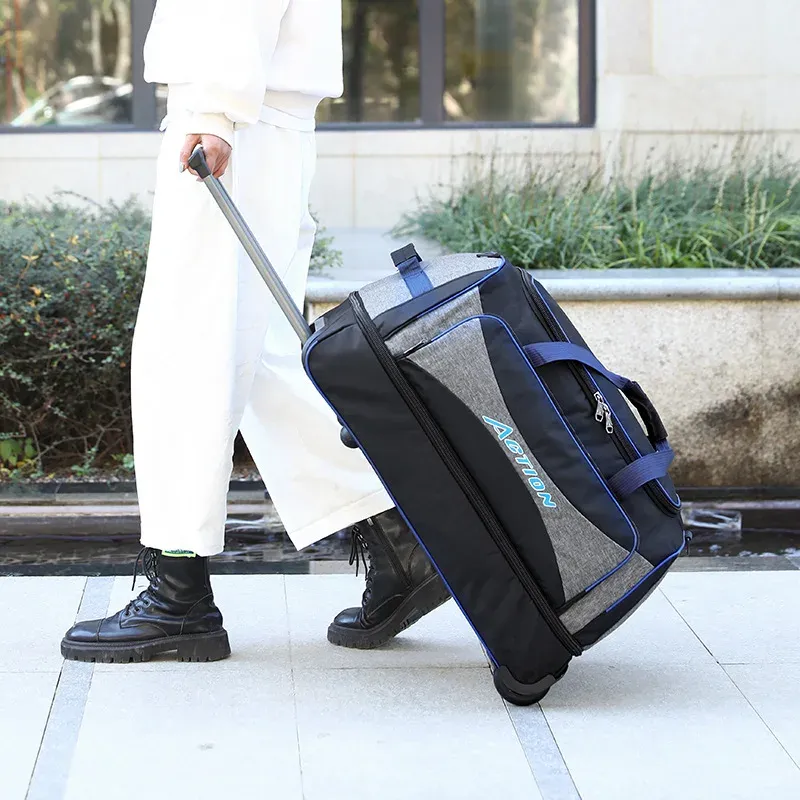 キャリーオン大容量トロリーバッグトラベルスーツケース女性荷物荷物ポータブル防水折りたたみ折りたたみ折りたたみオックスフォード布ビジネス旅行バッグ