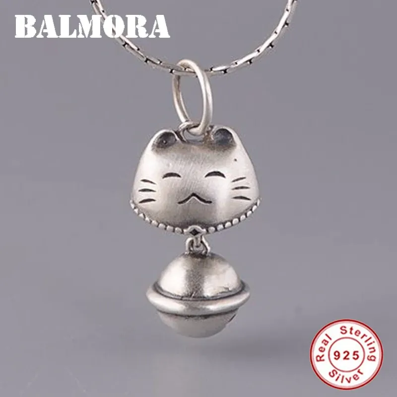 Colliers Balmora Real 925 argent sterling mignon Catbell Retro Pendants pour colliers femmes hommes couples Kids Gift Simple Fashion Bijoux