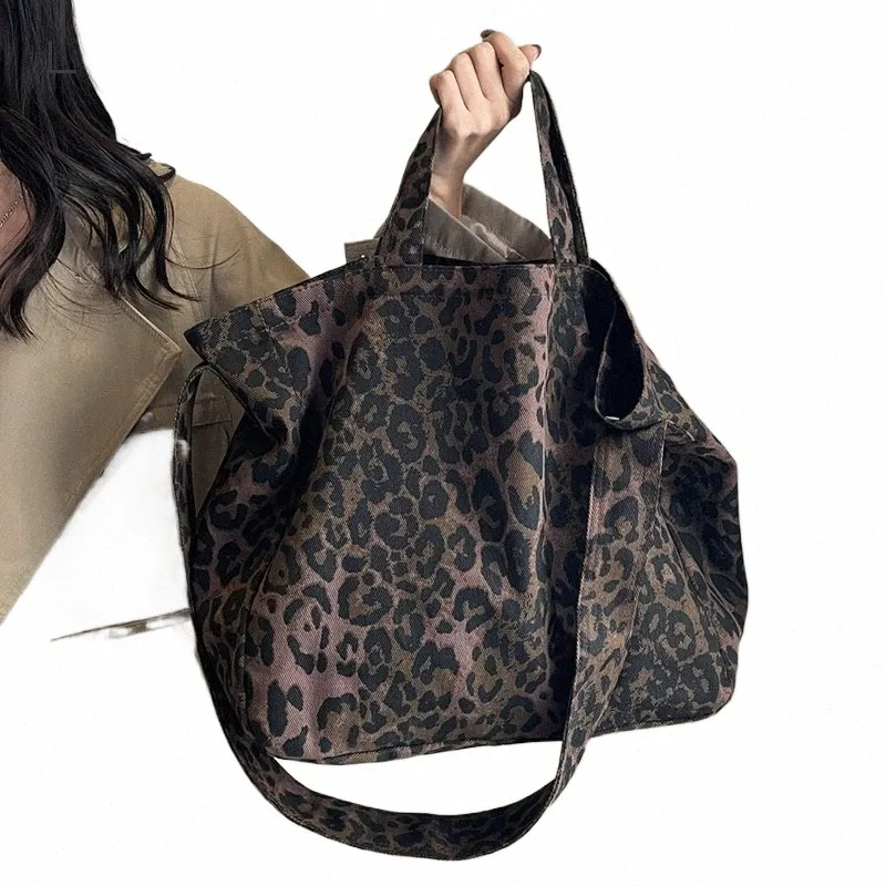 Leftside Leopard Design 2024 Koreańskie FI Big Crossbody dla kobiet torebka podróżna Lady Shopper Shop Torka na ramię U4W1#