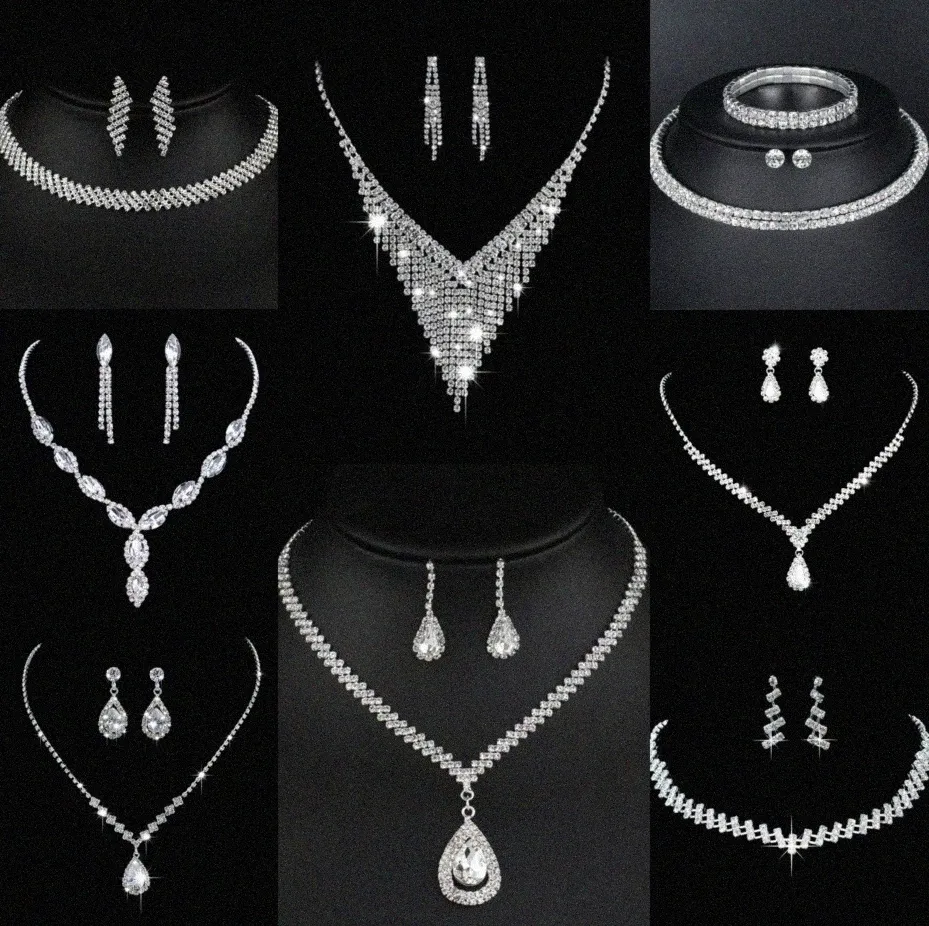 Waardevol lab diamanten sieraden set sterling zilveren bruiloft ketting oorbellen voor vrouwen bruids verloving sieraden cadeau y0da#