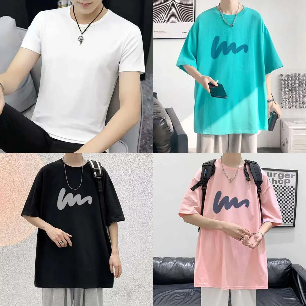Short Minimalist T-shirt for Men's Loose Fitting Trendy Letter Printed Half Sleeved Base Shirt, Handsome Casual Round Neck Top