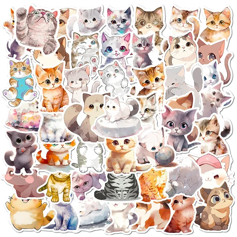 10/30 / 50pcs Couleurs mignonnes Cat Cat PVC Autocollant décoration esthétique Scrapbooking Spapeare de papeterie coréenne pour enfants Supplies