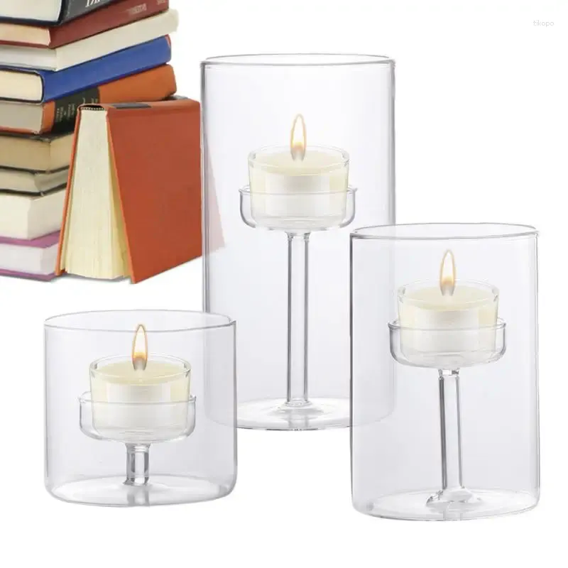 Candle Holders Glass 3Pcs Clear Votive Tea Lights Holder For Wedding Party Centerpieces Table