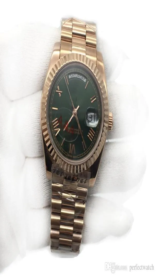 Rose Gold Green Dial President DayDate Mens Automatic Watch glide smooth second hand Sapphire Cystal Men Watches Mechanical Stain2314334