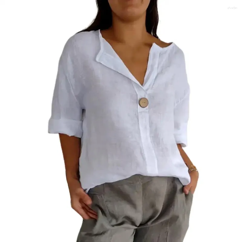 Blouses pour femmes 3/4 Blouse à manches Femme Top Elemy V-Neck Button décor Tee Shirt Colash Colomb Color Loose For For Summer