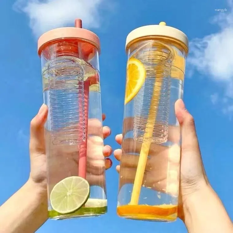Waterflessen 700 ml vouwstroopbeker transparante grote capaciteit draagbare sapbekers filter schattige drinkfles voor meisje
