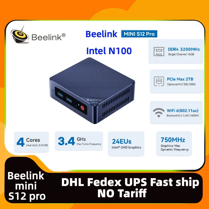 チェーン/マイナーNew Beelink Mini S12 Pro Intel N100 Mini S Mini PC RAM 16GB SSD 500GB DDR4デスクトップゲームオフィスホームミニPC Beelink Mini S12