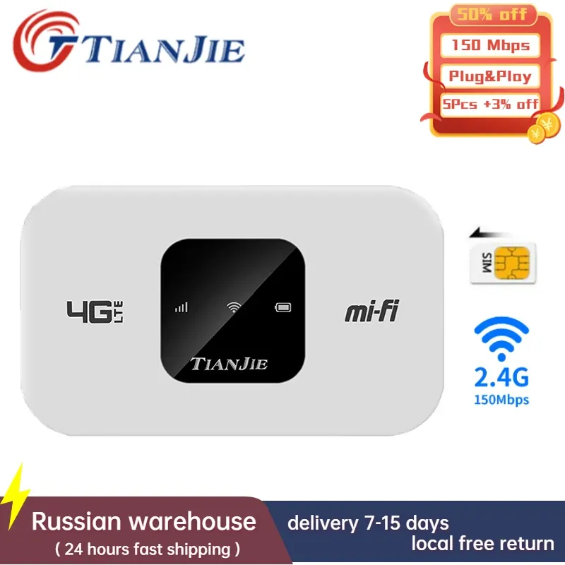 Routers Tianjie Wireless Wi Fi Router 3G Modem WiFi 4G 150 Mbps Dongle Mifi Mobile WiFi Pocket Hotspot Megafon met Sim Card Slot
