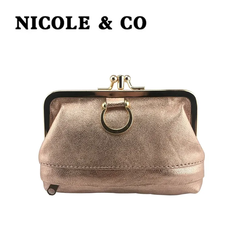 Purses nicole co kvinnor äkta läder nyckel plånbok original ny mini mynt handväska män metall hasp fårskinn cardid hållare väska pengar klipp