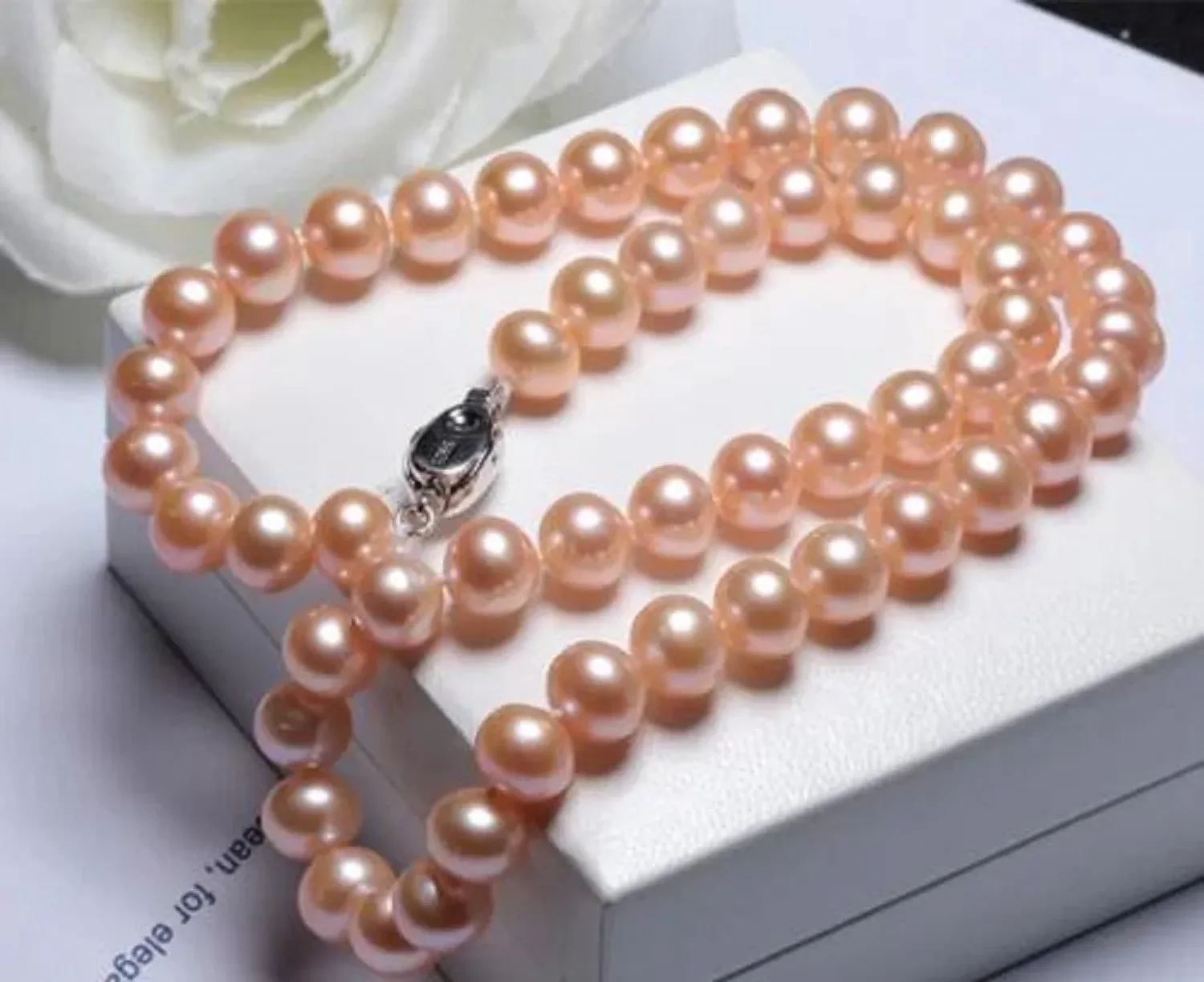 Halsband hand knuten, robust toppklassificering AAAA ++ underbar 910mm riktigt naturligt South Sea Pink Pearl Necklace 16in