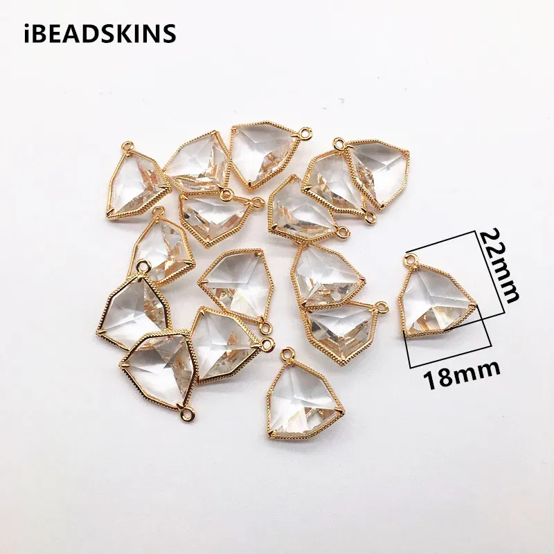 Charms ny ankomst! 22x18mm 50st Copper med Glass HexagonShape Charm för örhängen/örhängen Tillbehör/örhänge delar/smycken DIY