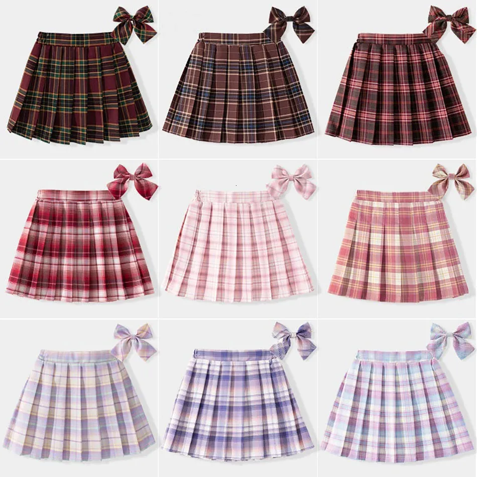 Zomer baby peuter kinderen kleding school uniform plaidmeisjes rok bodem bodem prinses geplooide rokken kinderen korte rok 240428