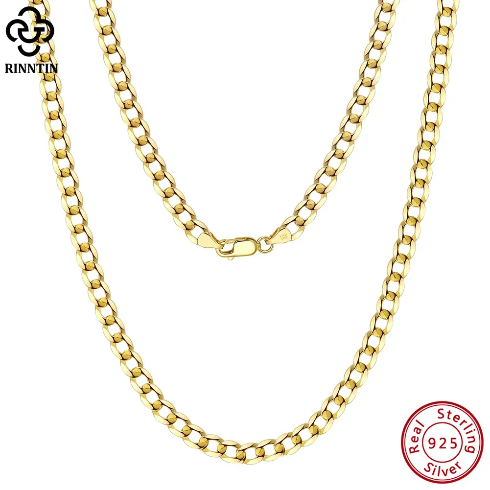 Colliers rinntin 18K Gold sur 925 Silver Silver 3 mm / 5 mm Collier de chaîne de trottoir cubaine à liaison cubaine coupée à la diamant italien pour femmes bijoux SC60