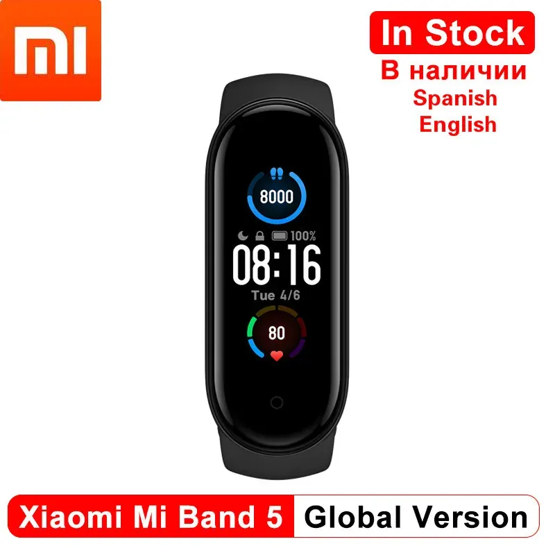 Wristbands Global Version Xiaomi Mi Band 5 Smart Bracelet 1 1 large AMOLED Screen Heart Rate Fitness Traker Bluetooth 5.0 Sport Waterproof