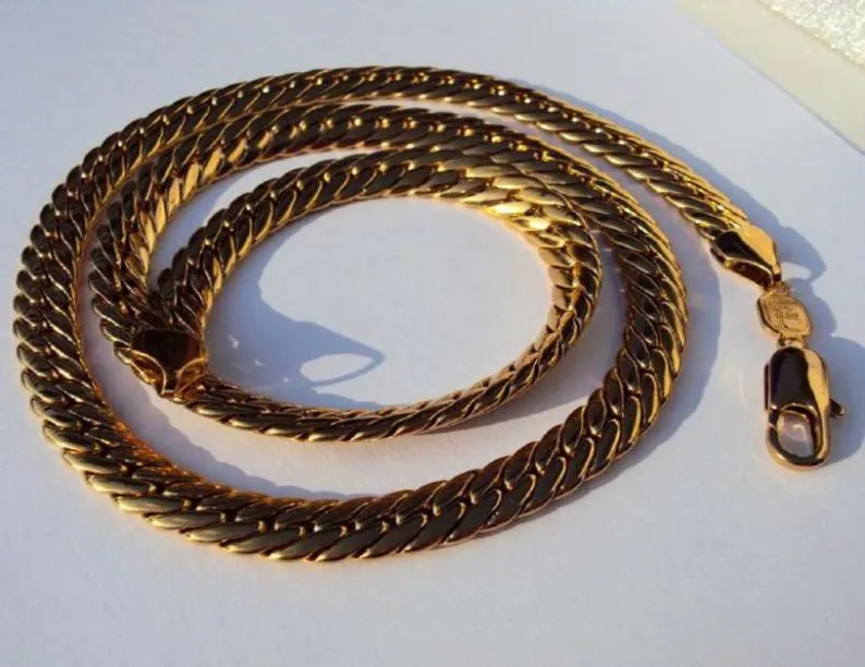 Gold Authentic 9K Solid GF Men039S Cuban Link Chain Halsband SZ24quot 10mm3751263