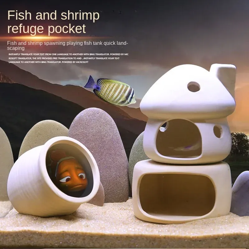 Aquariums Fish Tank Mushroom Decoration Pottery Pot Refuge Pocket Ceramic Cottage Package Decoration Landscape Shrimp Nest Mini Parrot Bre