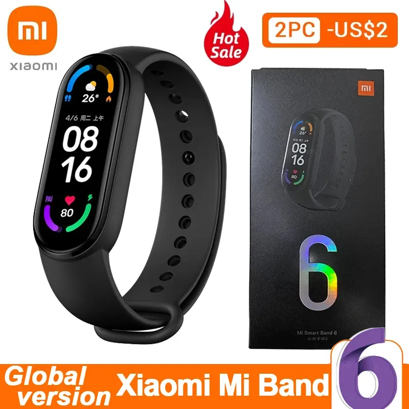 リストバンドXiaomi Miバンド6スマートブレスレット5カラーアモールスクリーンMiband 5血液酸素フィットネストレーカーBluetooth防水スマートバンド