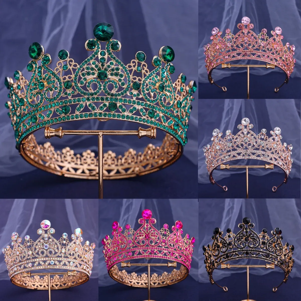 Smycken diezi barock huvudkläder green rose röd kristall tiara krona för kvinnor flickor bröllop prinsessan brud hårklänning parti tillbehör