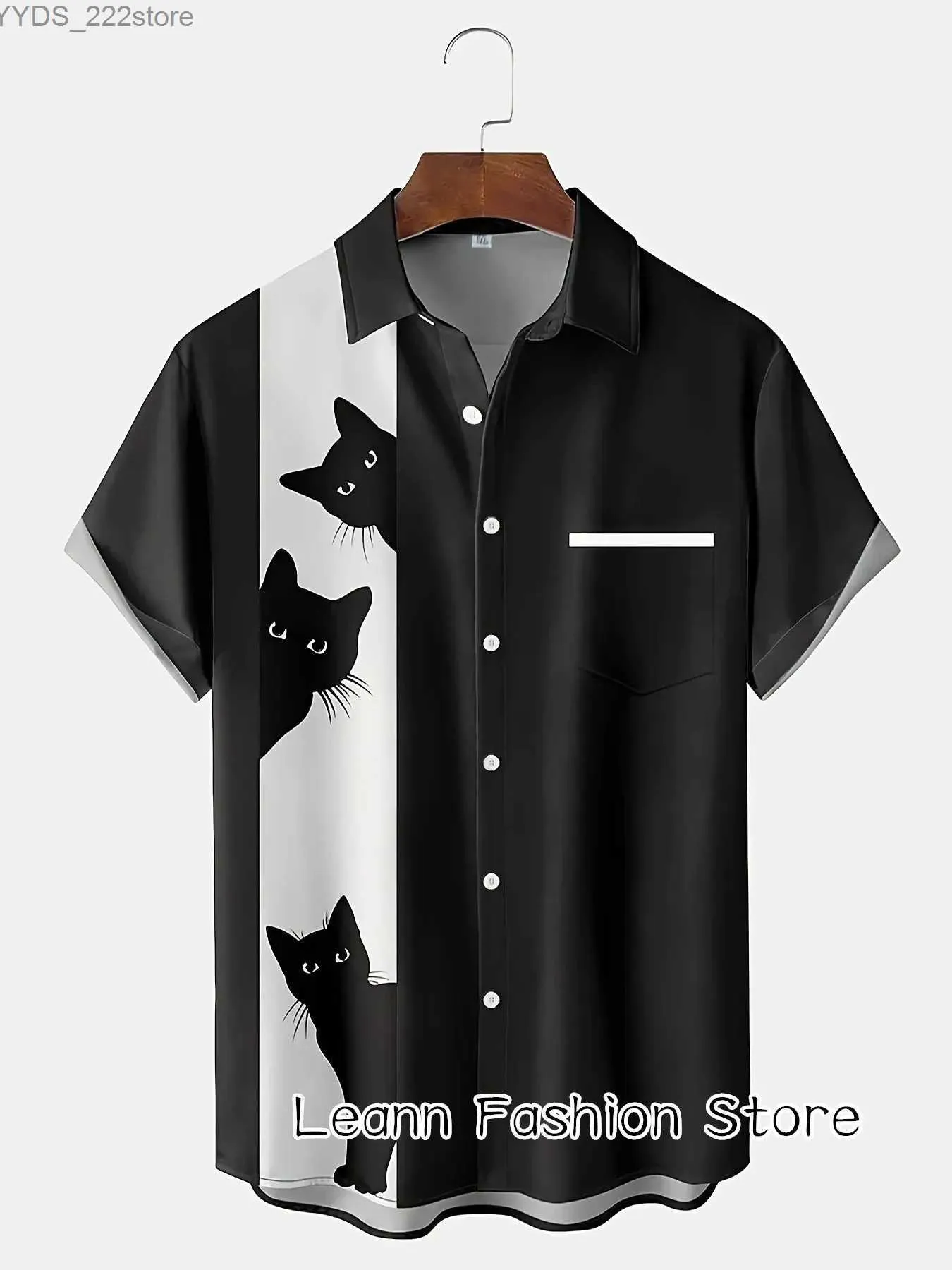 Camicie casual maschile da uomo Summer Funny Anime Cat Stampa per gatto Magliera Abbigliamento da uomo Flip Flip Collar Fashi