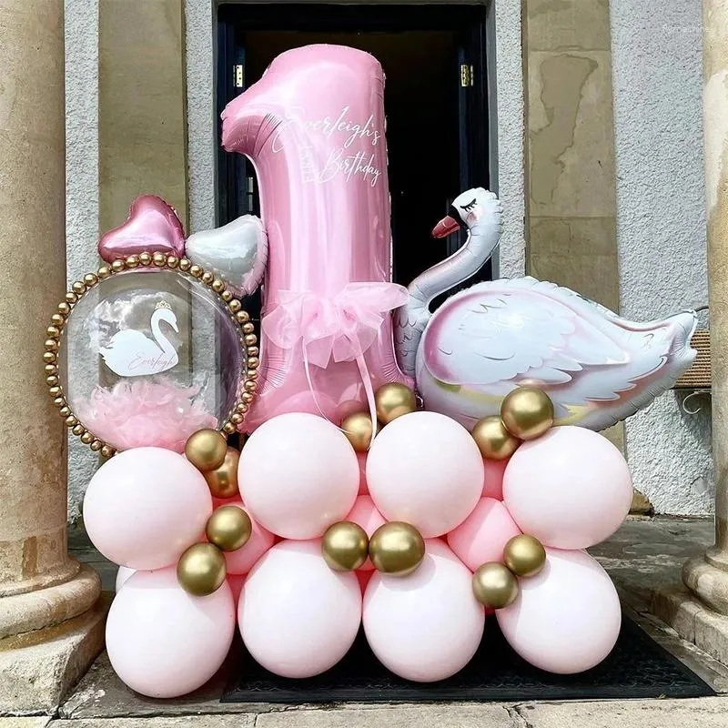 Dekoracja imprezy Swan Baby Shower Balloony Zestaw Różowe lateksowe Dekoracje urodzinowe dziewczęta Zapasy płciowej