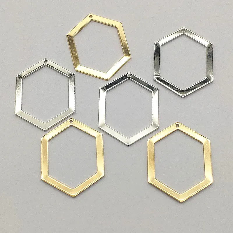 Necklaces New Arrival! 33x25mm 100pcs Brass Pendants Hexagon Charm For Handmade Necklace Earrings DIY Parts Jewelry Findings&Components