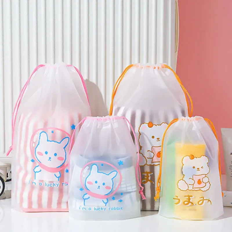 Bags PE Dinosaur Bundle Pocket Plastic Drawstring Bag Frosted Shoes Travel Storage Bag Transparent Clothes Socks Shoes Plastic Bag