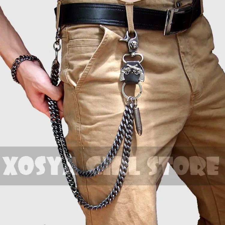 Hip hop punk horns skull metal casual wild pants chain wallet chain key chain mens waist chain DR02 240416