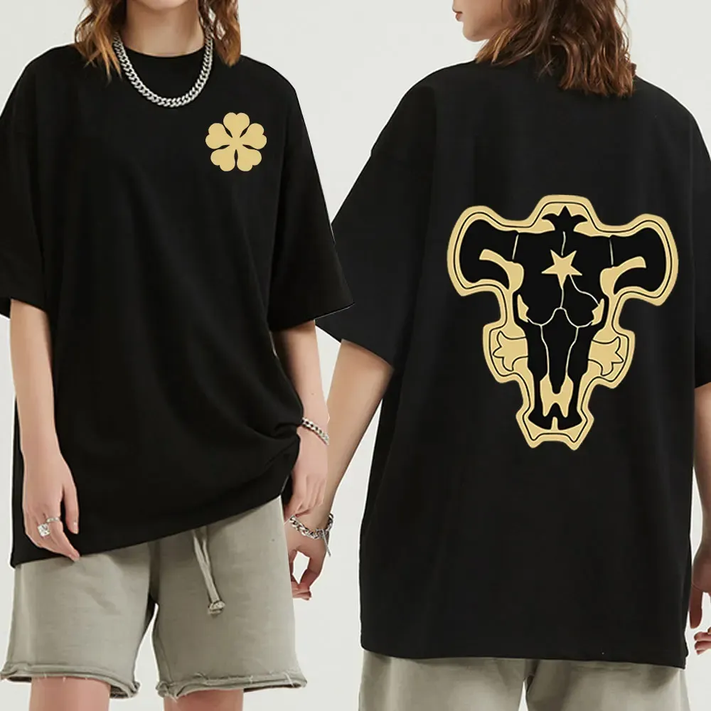 Shirts zwarte klaver dubbele print grappige anime t -shirt heren haruku grafisch t shirt streetwear cool hiphop oversized t shirts