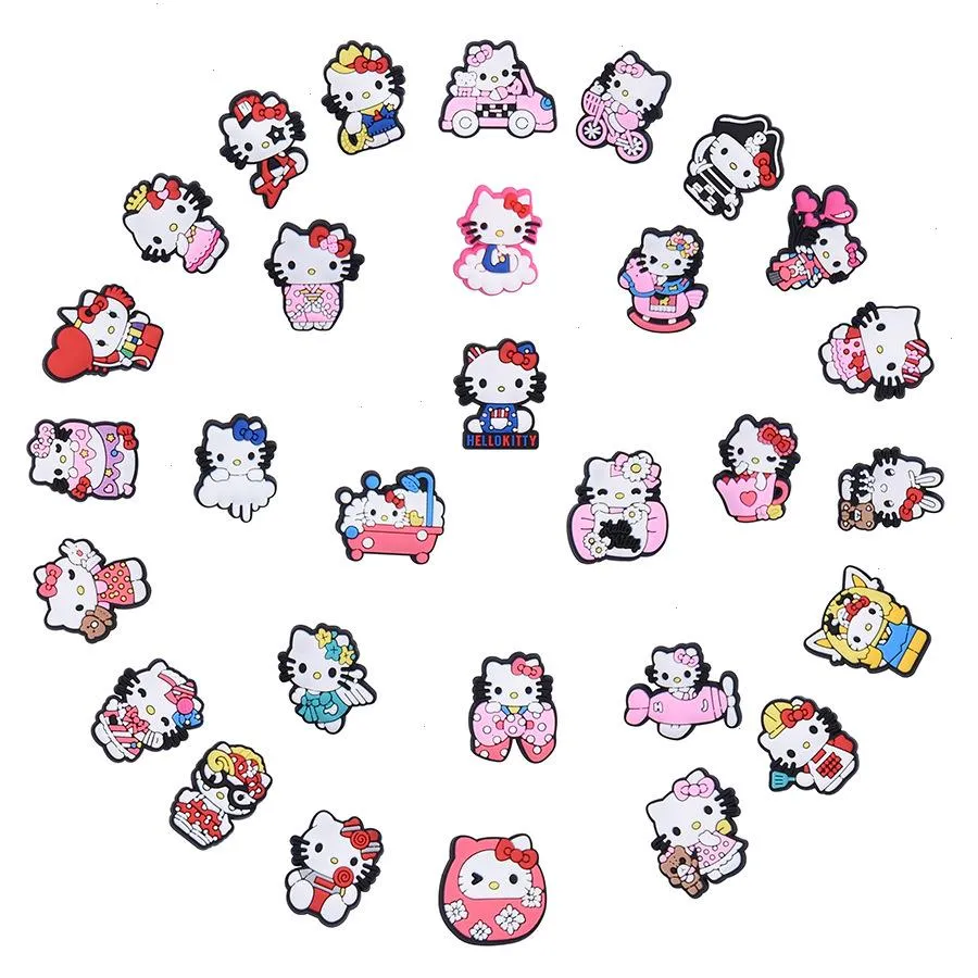 Anime Charms Baby Girl Cat Bowknot Wholesale Memórias de infância Funny Gift Cartoon Charms Acessórios para sapatos PVC Decoração de fivela de borracha macia e encantamento