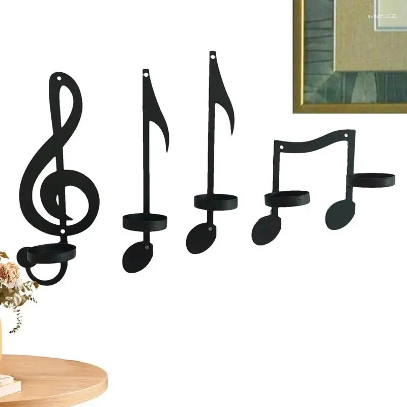 Candle Holders Music Notes Holder Decorations Tea Light Rack Musical Symbol Decor Black Metal Candlestick