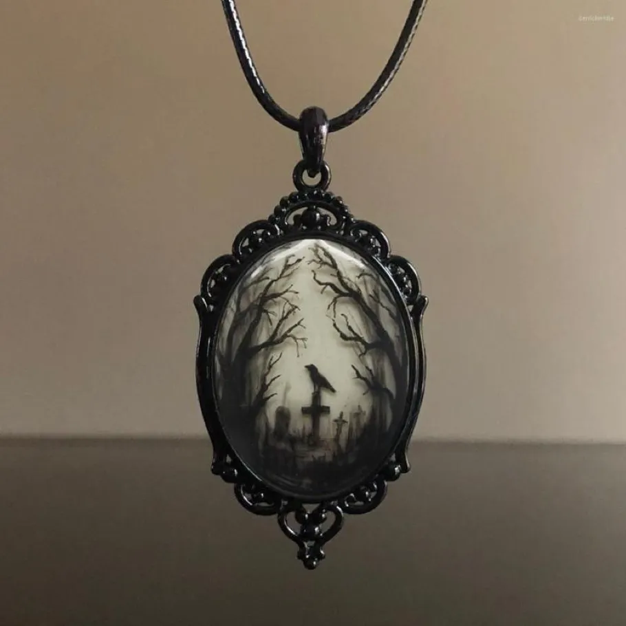 Pendant Necklaces Men's Women's Dark Style Gothic Forest Cross Glass Necklace Retro Elegant Versatile Jewelry Gift263B