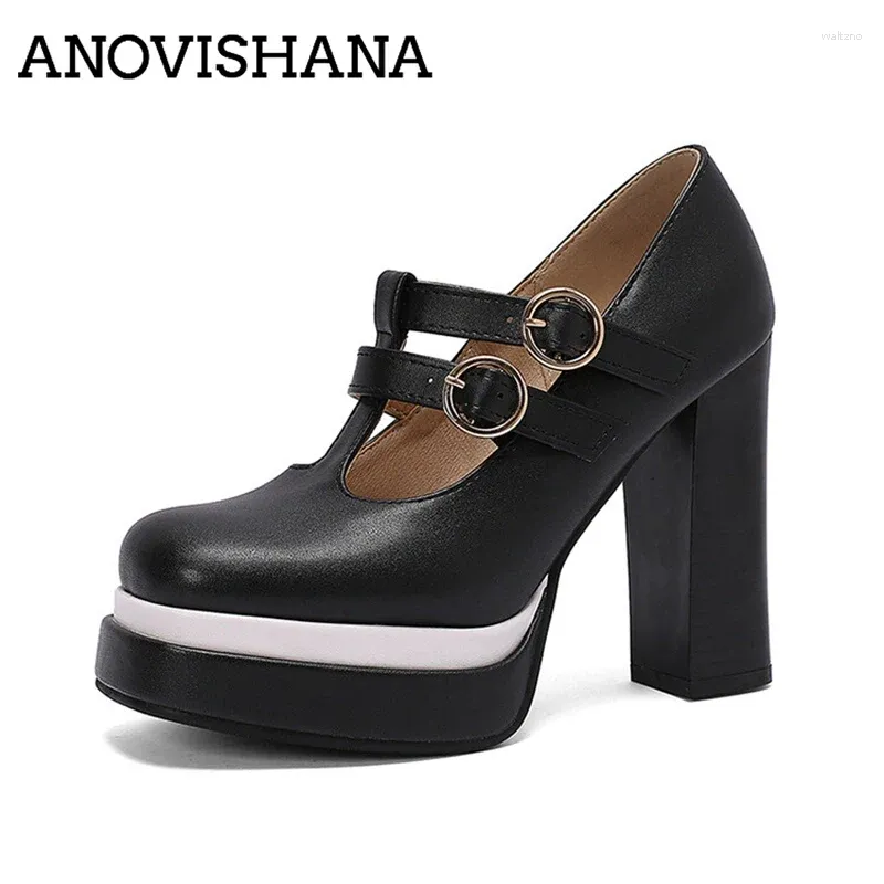 Одевать туфли Anovishana 2024 Мэри Джейн Женщины накаливаются в ногу с ног толщиной 11,5 см.