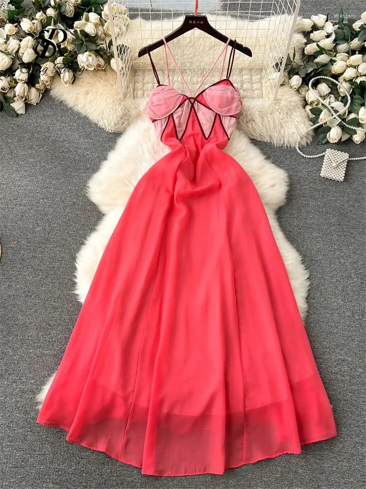 Vestidos informales Singreiny Holiday Beach Style Sundress Doble Correos Backless Hollow Out Color Block Sweet 2024 Mujeres coreanas Elegantes Long
