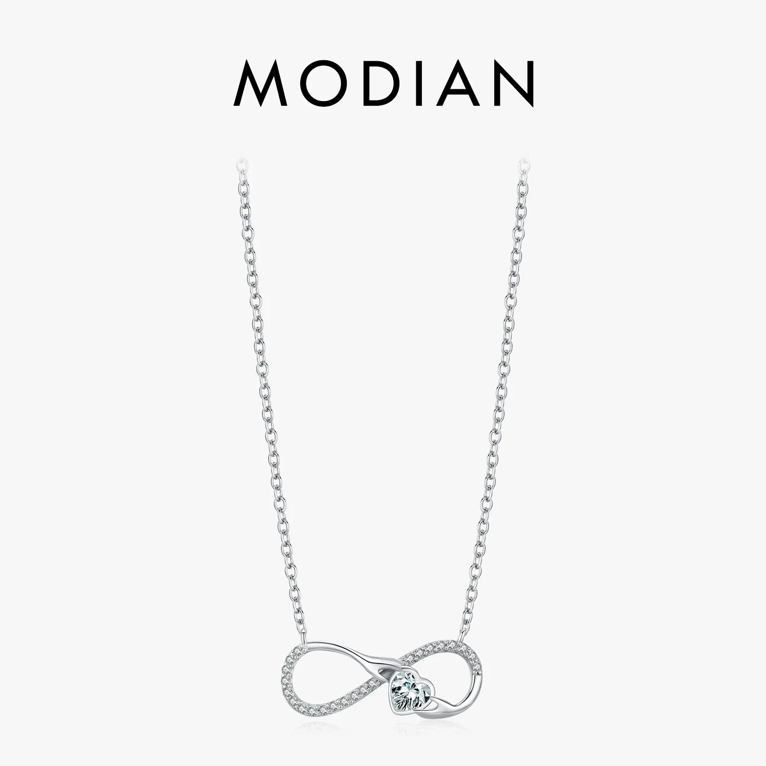 Halsband Modian 925 Sterling Silver Infinite Love Halsband Romantisk Embrace Heart Pendant Link Chain för kvinnors jubileumsmycken gåvor