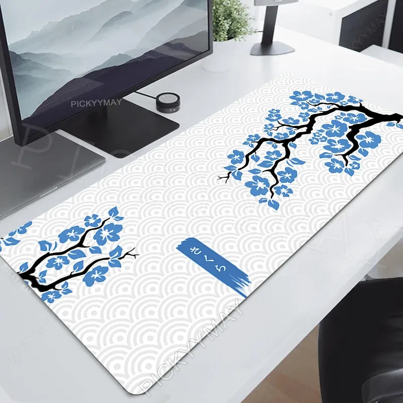 Pedler Sakura Mouse Paspas Mouse Pad Mavi ve Beyaz Büyük Mousepads PC Gamer Mousepad Ofis Masası Mat Kauçuk Klavye Paspasları Hediyeler 900x400