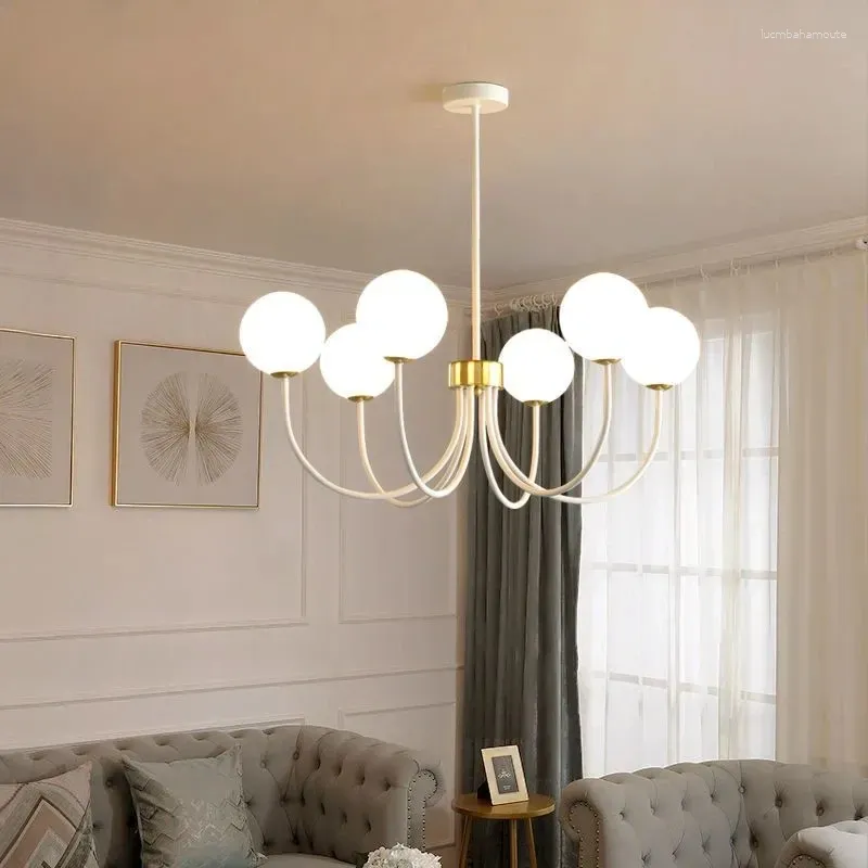 Chandeliers Modern White Glass Lghts Living Room Hanging Light Fixtures Drop Bedroom Dining Lamp Black Gold Metal