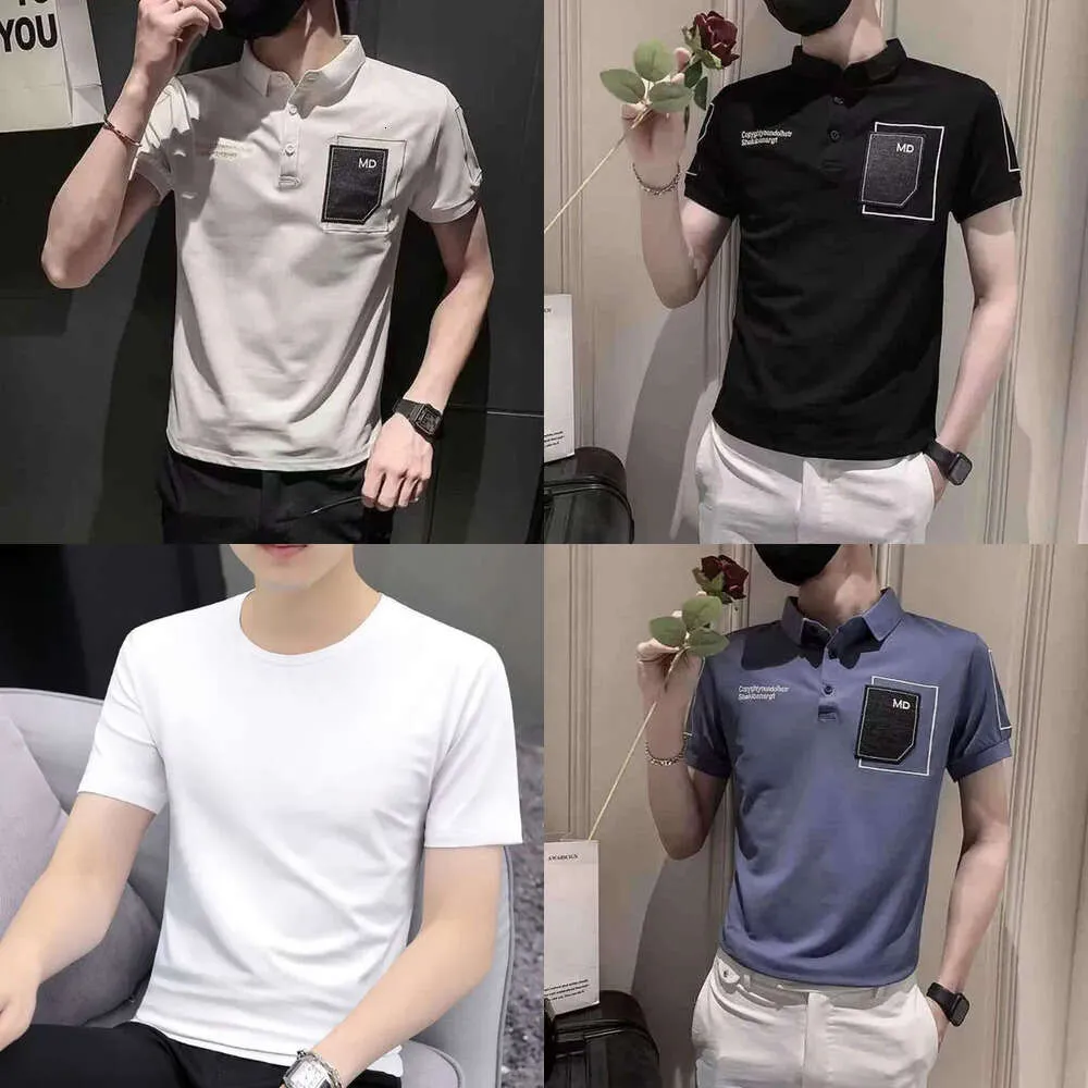 韓国のスリムなフィット感とトレンディなデザインの男性向けの新しい夏の短いTシャツ、ニッチの半袖のINSカジュアルポロシャツ大作をフィーチャー