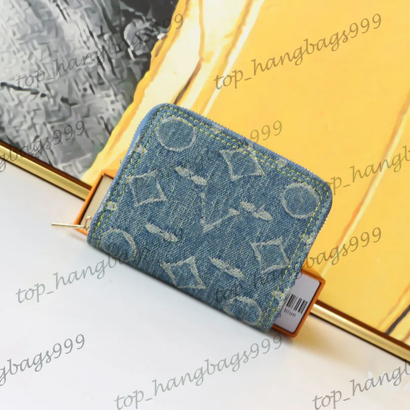 Damenblau Denim alte Blume Reißverschluss Quadrat Wallet Beutelkarte Mulit Pochette Münztasche M82957 11x8,5 cm