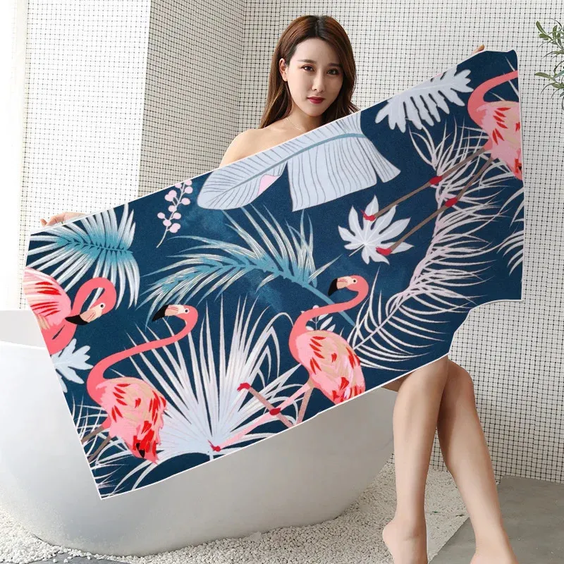 1pc Microfiber Printed Beach Vacation Swimming Bath Travel Sport Towel Versatile Square Quick Drying Swiming Pool Flamingo 240422