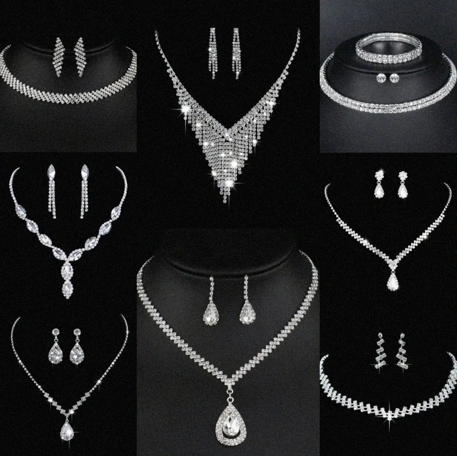 Värdebelt lab diamantsmycken Set Sterling Silver Wedding Halsband örhängen för kvinnor brudgagemang smycken gåva k1wo#