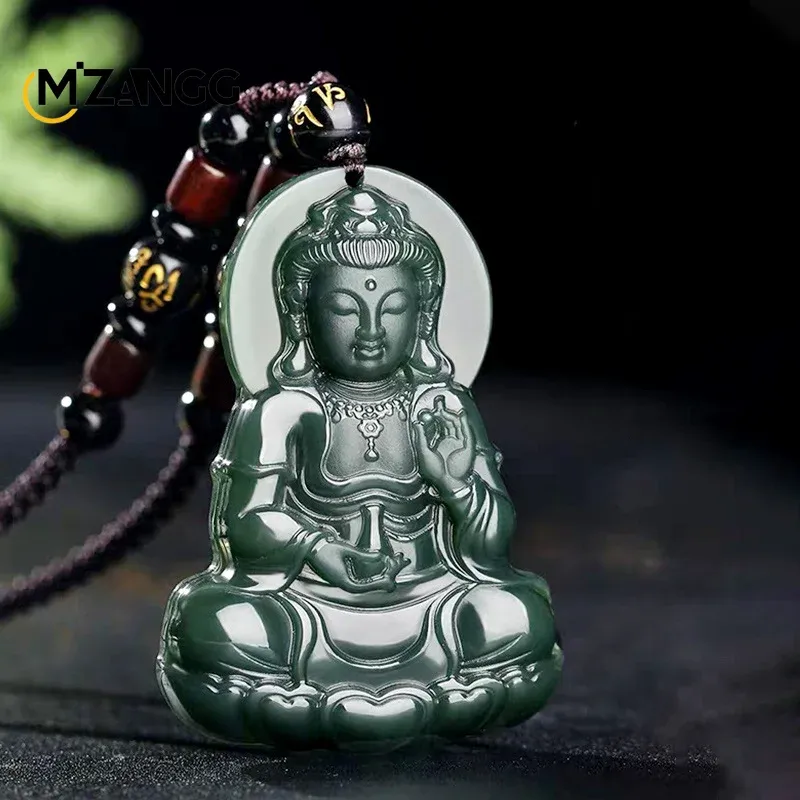 Colliers Natural Hetian Jade Green Material Guanyin Jade Pendant Lucky Amulet Pendentif pour hommes Femmes Personnalisés Hetian Jade Collier