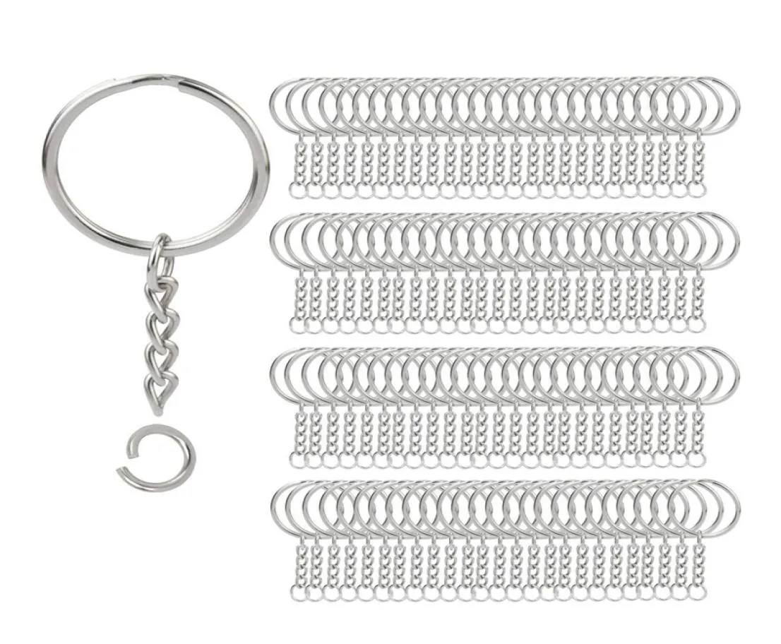 200st Split Key Chain Rings with Chain Silver Key Ring and Open Jump Rings Bulk For Crafts DIY 1 Inch25mm1968925