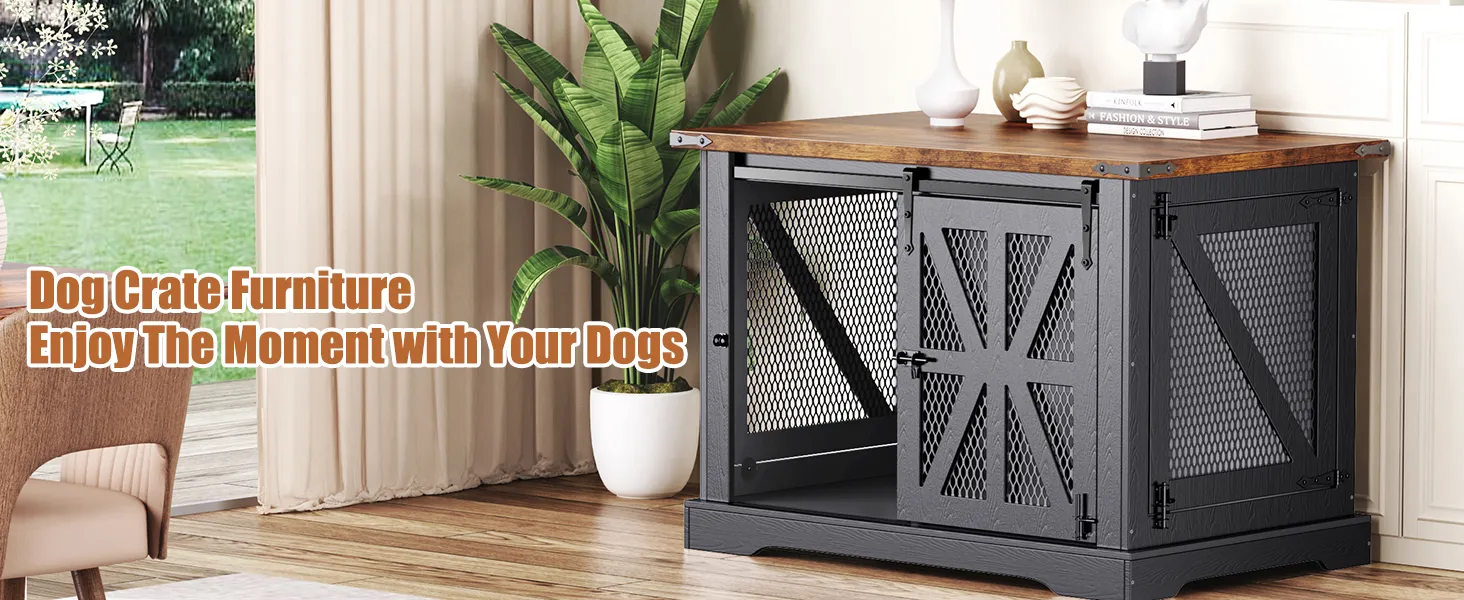 Picture of Farmhouse Dog Crate Furniture: Heavy Duty XL Dog Kennel & End Table ...