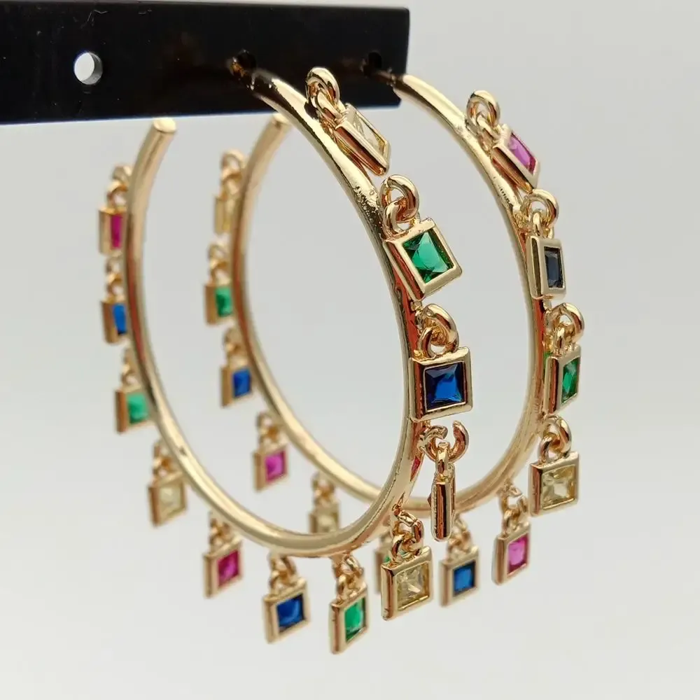 Ohrringe yygeem 40 mm Gold gefüllt mit Regenbogen Multi -Farbe CZ Charm Circle Hoop Ohrringe Böhmen Bohe Steampunk Ohrclip Koreanische Ohrringe