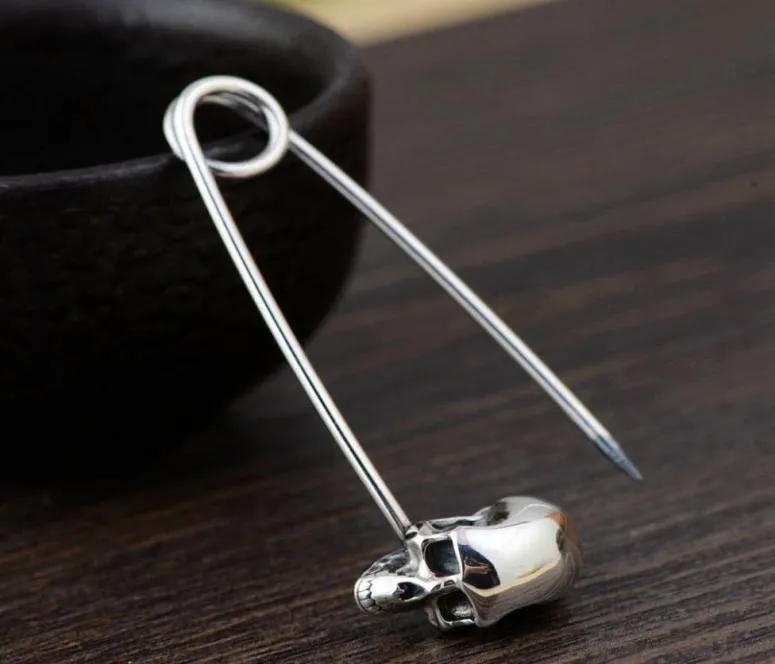 Men039s Thai Silver Skull Brooch Handmand Silver Brooches Large Hijab Pin Punk Collar Pins Jewelry Broche SBH0008 20100925721892489