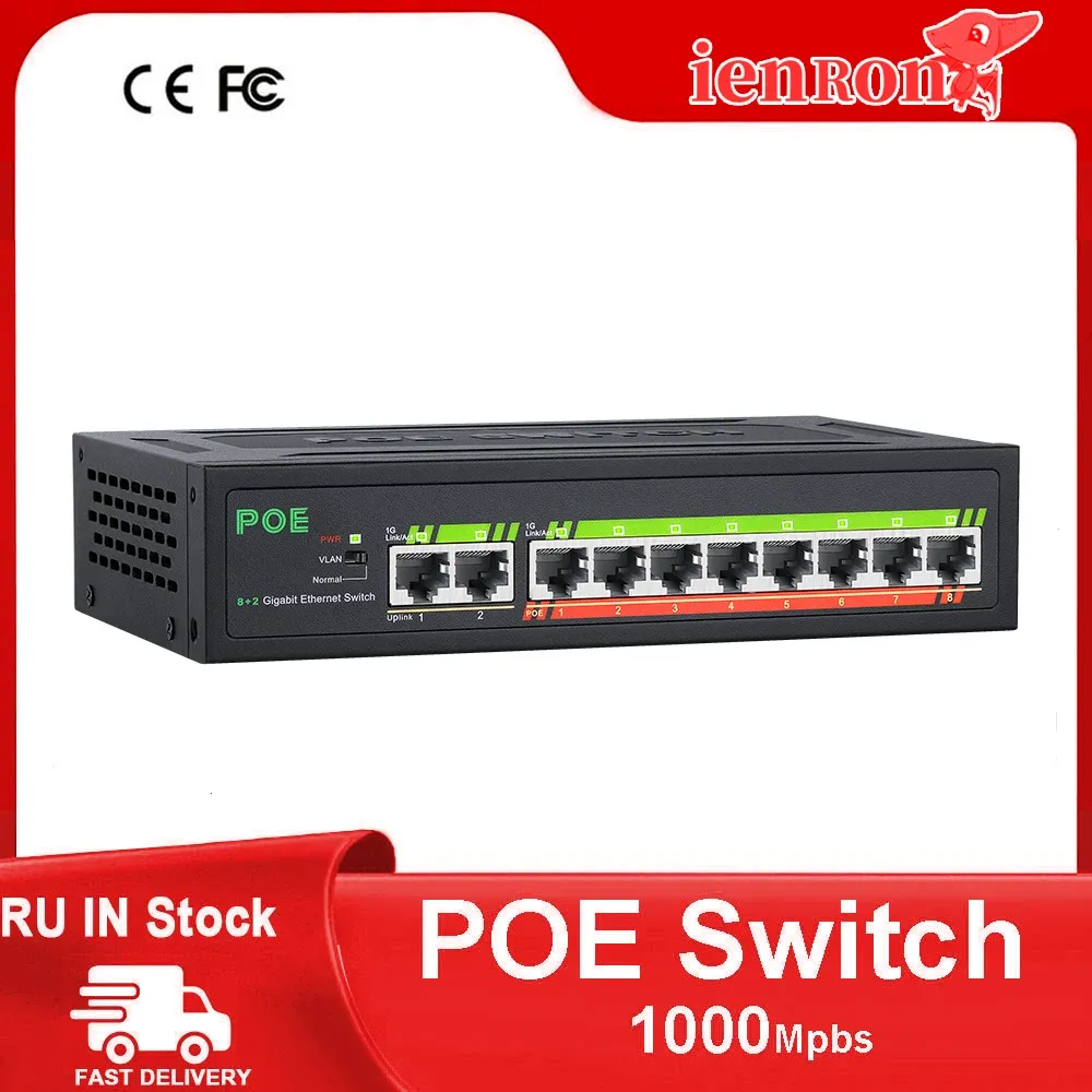 Routers IENRON POE Switch 1000 Mbps 8 Ports Network Standard POE Ethernet Switch 52V Builtin Power For CCTV IP Camera/Wifi Router